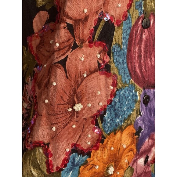 Vtg 80s Destination Other M L Shirt Oversize Floral Colorful Sequins Beaded - Picture 10 of 16